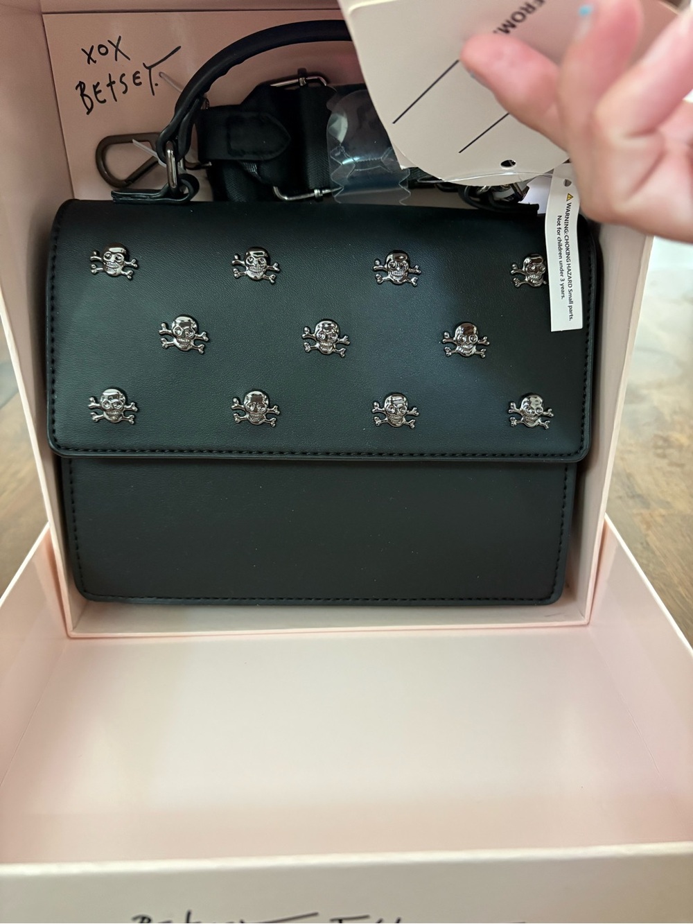 Betsey Johnson Black Satchel with Skull Charm Accents - Picture 2 of 6